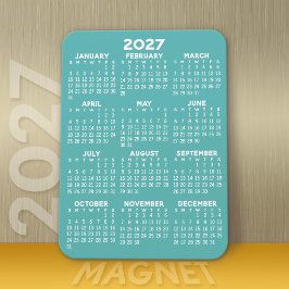 2027年 カレンダー - モダンでミニマルなアクアブルーとホワイト マグネット