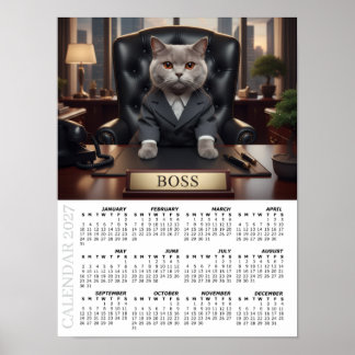 2027年 カレンダー、上司 - オフィスで楽しむ猫 / 大きいサイズ ポスター