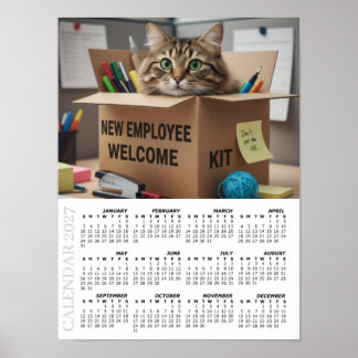 2027年 カレンダー、人事部/新入社員 - オフィスの楽しい猫 ポスター