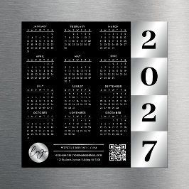 2027年 カレンダー 企業ロゴ QRコード ブラック&シルバー