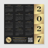 2027年 カレンダー 企業ロゴ QRコード 黒と金 (正面)