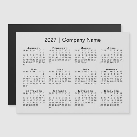 2027年 カレンダー 会社名 グレー マグネット (正面/裏面)