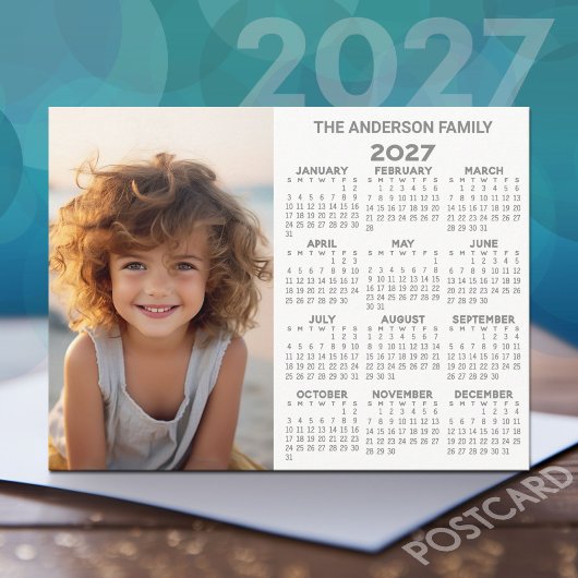 2027年 カレンダー - 写真入り 通年表示 モダン ポストカード
