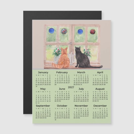 2027年 カレンダー 窓辺の猫 カレンダー マグネット (正面/裏面)