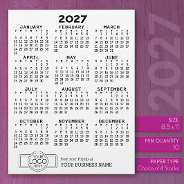 2027年 カレンダー 黒 白 ビジネス - 休日 レターヘッド
