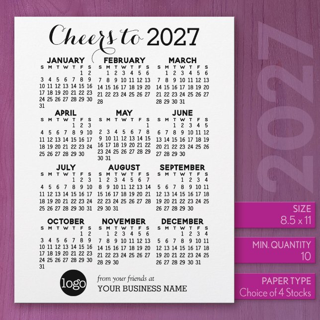 2027年 カレンダー 黒 白 ビジネス - 休日 レターヘッド (2027 Calendar on US Standard Size Letter Paper)