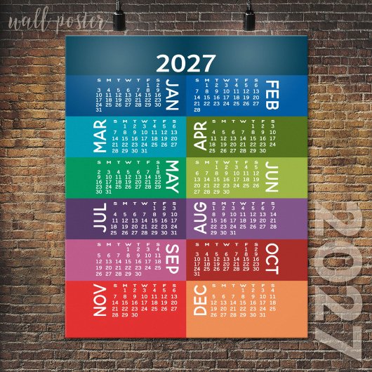 2027年 カレンダー - 1年 - おしゃれでカラフルな月 ポスター