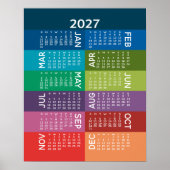 2027年 カレンダー - 1年 - おしゃれでカラフルな月 ポスター (正面)
