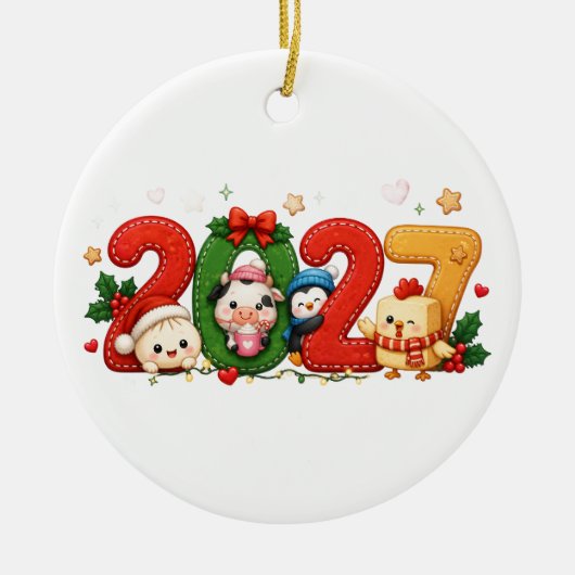 2027年 クリスマス オブジェ かわいい セラミックオーナメント (正面)