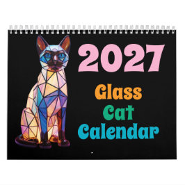 2027年 ステンドグラス 猫 カレンダー