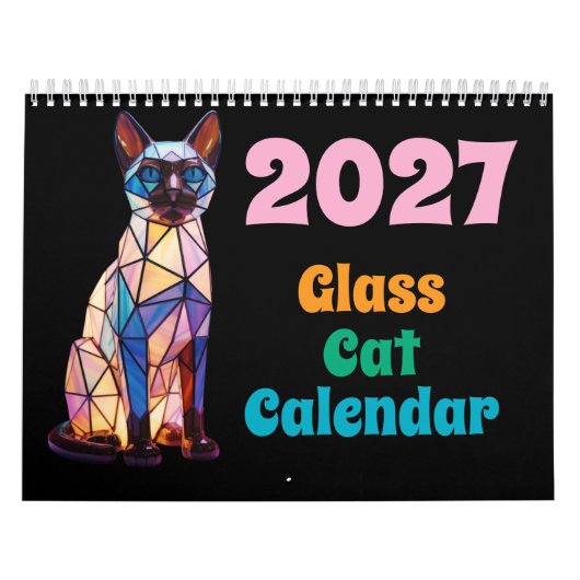 2027年 ステンドグラス 猫 カレンダー (カバー)