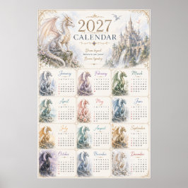 2027年 ファンタジードラゴン 壁カレンダーポスター ポスター