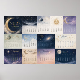 2027年 天体太陽と月の壁掛けカレンダー ポスター
