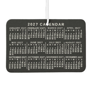 2027年 月間カレンダー クラシック ブラック&ホワイト カーエアーフレッシュナー