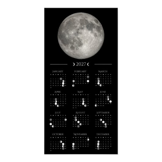 2027年 月齢 ウォールカレンダー 14 x 28 インチ ポスター (正面)