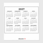 2027年 横型カレンダー 黒と白 シール (シート)