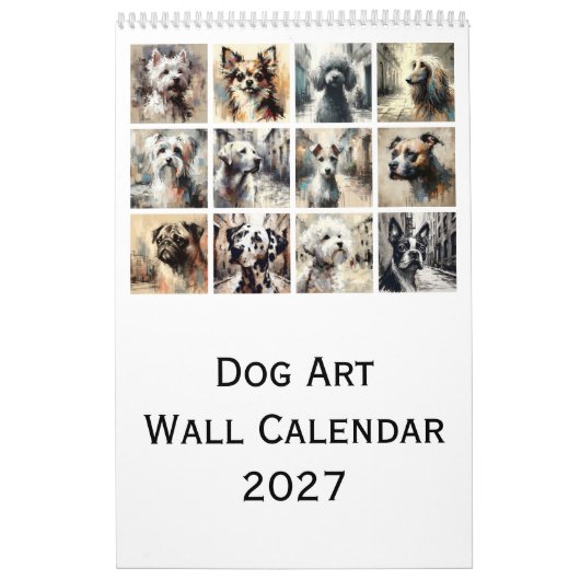 2027年 犬のアート 壁掛けカレンダー, 犬の芸術的な肖像画 カレンダー (カバー)