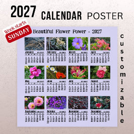 2027年 花の写真カレンダー - 日曜日始まり ポスター