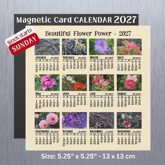2027年 花の写真カレンダー 日曜日始まり マグネットカード
