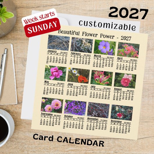 2027年 花の写真カレンダー 日曜日始まり 週表示 フラットカード