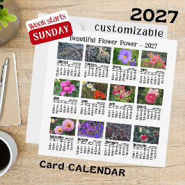 2027年 花の写真カレンダー 日曜日始まり 週表示 フラットカード