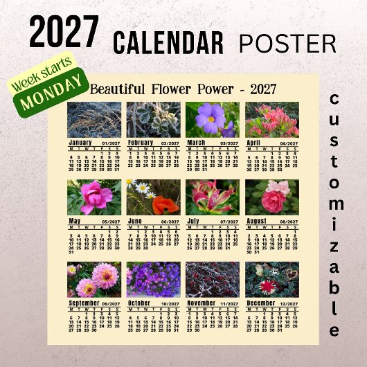 2027年 花の写真カレンダー - 月曜日始まり ポスター