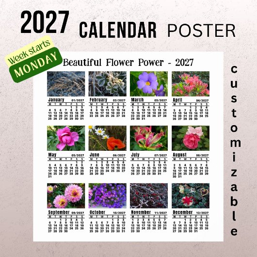 2027年 花の写真カレンダー - 月曜日始まり ポスター