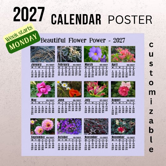 2027年 花の写真カレンダー - 月曜日始まり ポスター