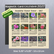 2027年 花カレンダー 月曜日始まり マグネットカード