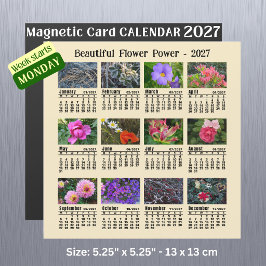 2027年 花カレンダー 月曜日始まり マグネットカード