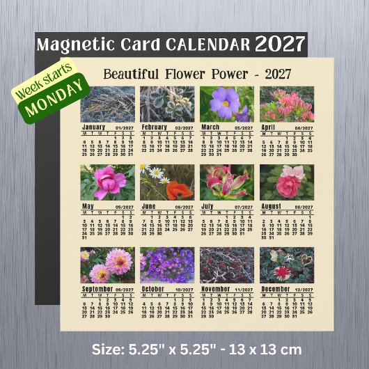 2027年 花カレンダー 月曜日始まり マグネットカード