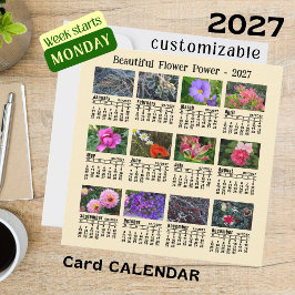 2027年 花カレンダー 黄色 月曜日 週 平面カード カード