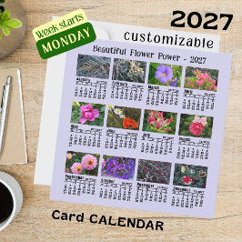 2027年 花カレンダー violet 月曜日 週 フラットカード カード