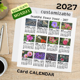 2027年 花 カレンダー 白 月曜日 始まり 週表示 フラットカード カード