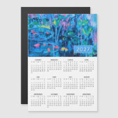 2027年 青い花の抽象画 マグネットカレンダー (正面/裏面)