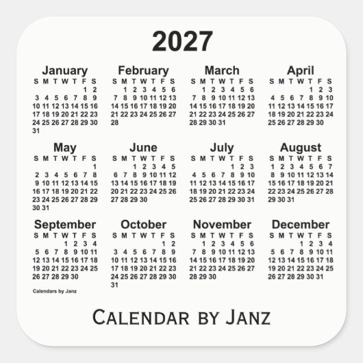 2027白カレンダーby Janz Squareステッカー スクエアシール (正面)