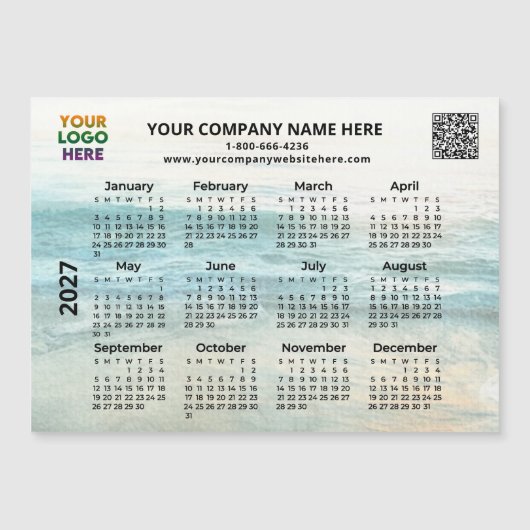 2027 ビジネス名ロゴ QR 海カレンダーマグネット (正面)
