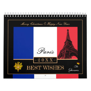 2027 フランス国旗 & エッフェル塔 ハッピーニューイヤー フランス カレンダー