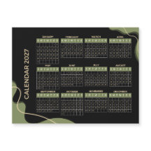 2027 モダン オリーブグリーン ブラック 年間カレンダー
