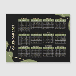 2027 モダン オリーブグリーン ブラック 年間カレンダー