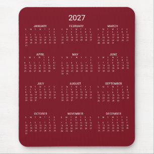 2027 モダン ミニマリスト ワインレッド カレンダー マウスパッド