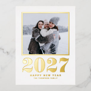 2027 レトロボールドタイポグラフィーハッピーニューイヤー写真 箔シーズンポストカード
