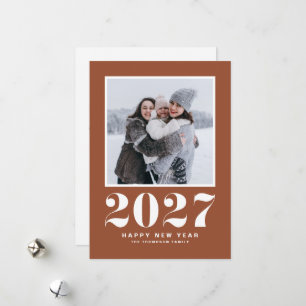 2027 レトロ タイポグラフィ テラコッタ 新年 写真 シーズンカード