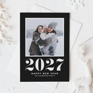 2027 レトロ タイポグラフィ ブラック 新年 写真 シーズンカード