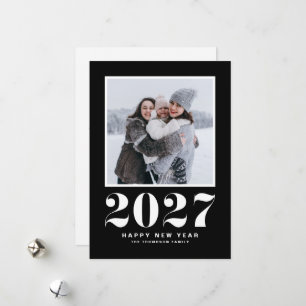 2027 レトロ タイポグラフィ ブラック 新年 写真 シーズンカード