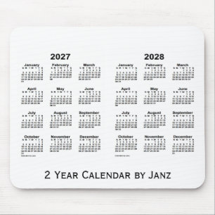 2027-2028白Janzのマウスパッドによる2年のカレンダー マウスパッド