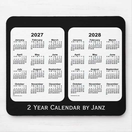 2027-2028 Black and White 2 Year Calendar by Janz マウスパッド (正面)