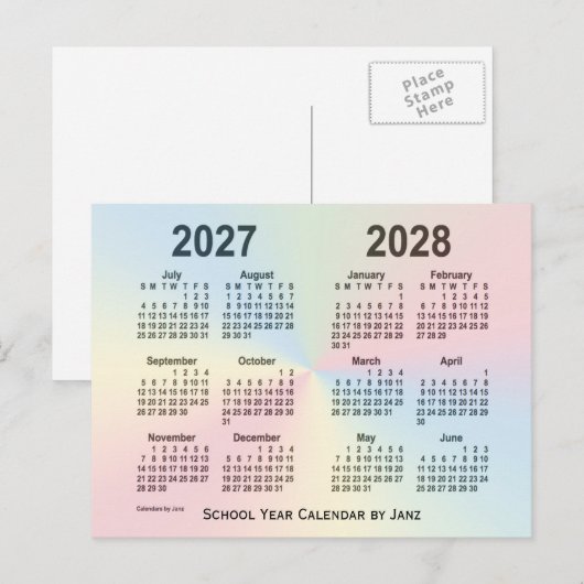 2027-2028 Rainbow Cloud School Calendar by Janz ポストカード (正面/裏面)