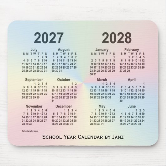 2027-2028 Rainbow Cloud School Calendar by Janz マウスパッド (正面)