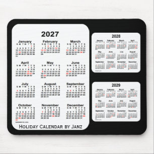 2027-2029黒Janz著3年の休日のカレンダー マウスパッド